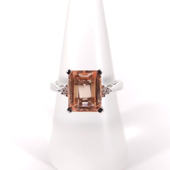 Morganique Quartz and Cambodian White Zircon Ring Size 7 - Picture 2 of 9